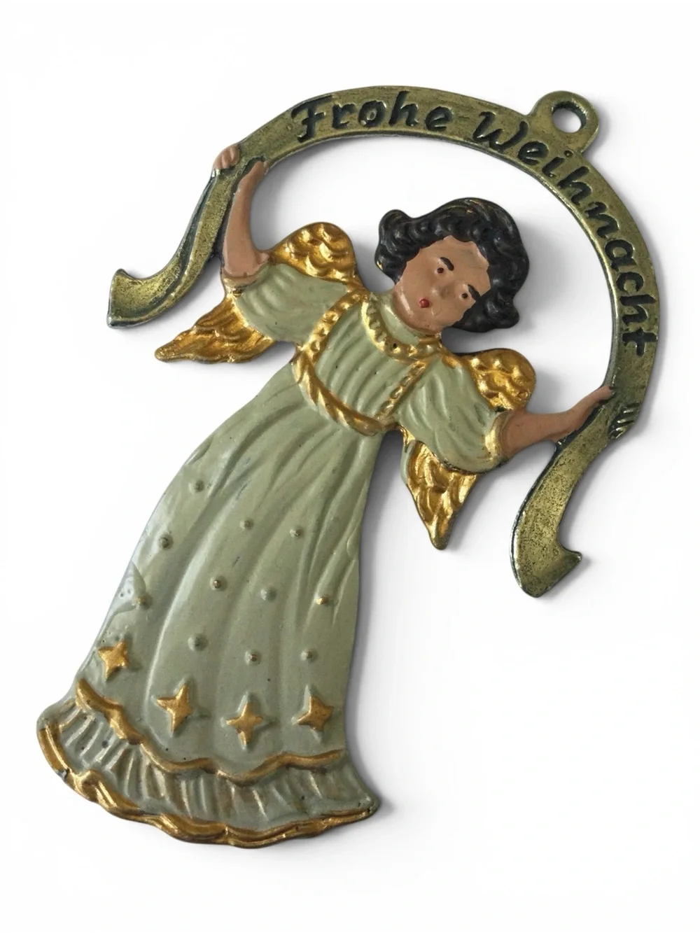 Vtg KUEHN ZINN German Hand-Painted Pewter Angel Ornament - 